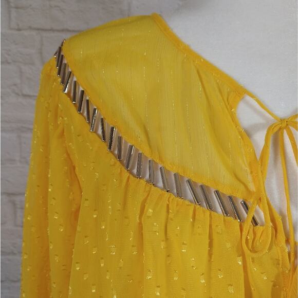 ML Finders Keepers Aspen Yellow Gold Oversized Dot Sheer Belle Top Blouse NWT S - Picture 4 of 11